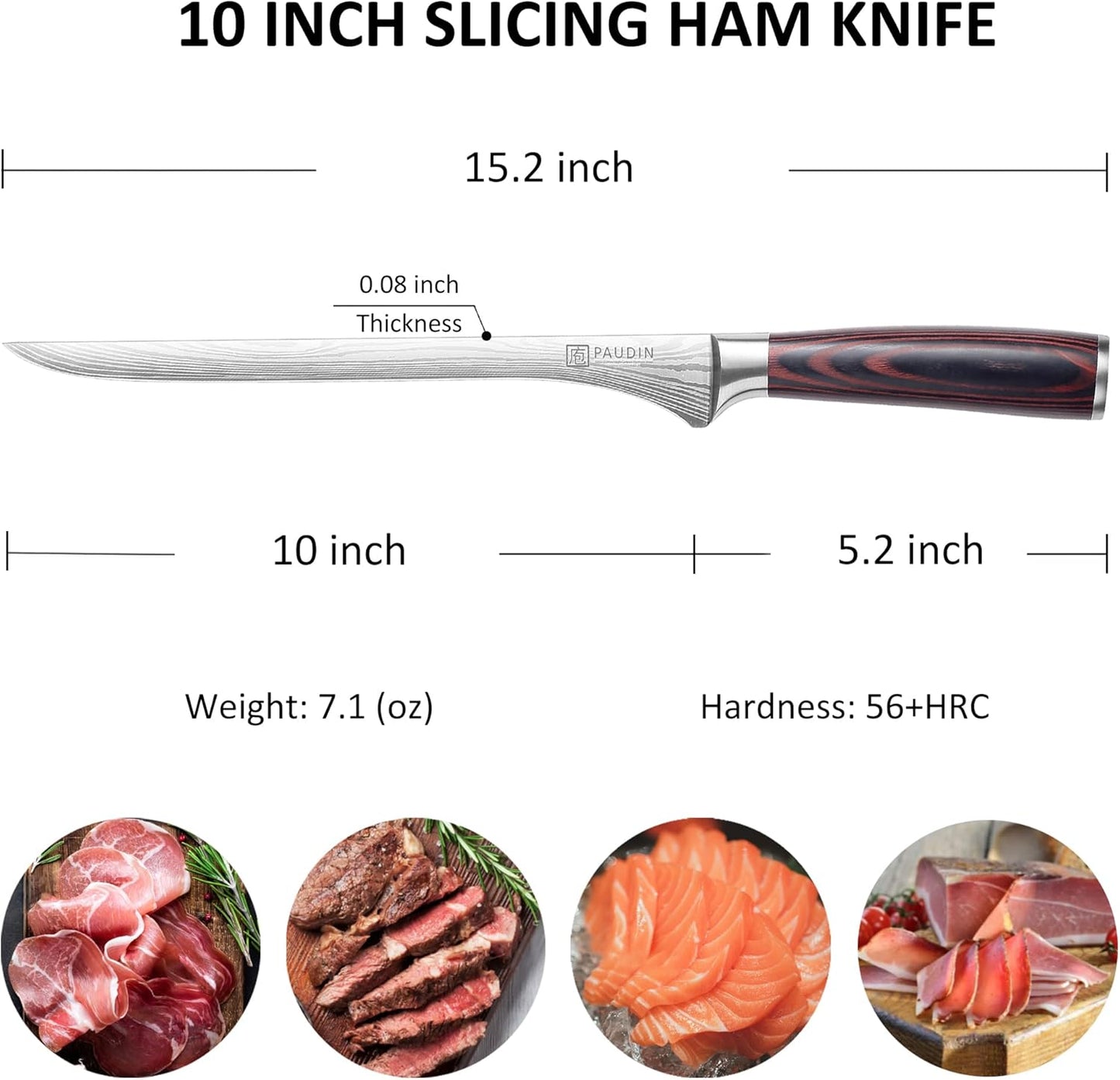 PAUDIN Carving Knife, 10 Inch Professional Ham Slicing Knife with Sheath, High Carbon Stainless Steel Meat Cutting Knifes, Spanish Style Sharp Slicer Knives with Ergonomic Pakkawood Handle, Gift Box
