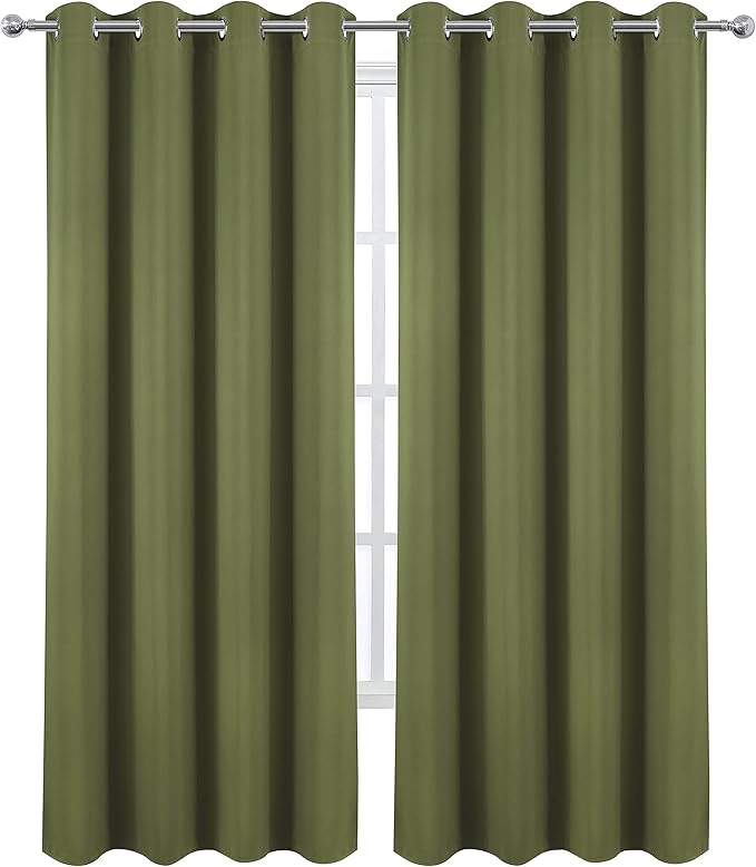 LEMOMO Olive Green Thermal Blackout Curtains/52 x 108 Inch/Set of 2 Panels Room - Image 2