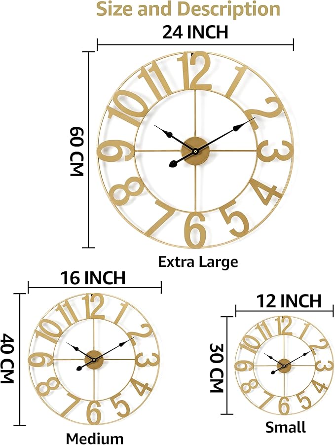Sorbus Gold Metal Wall Clock - Image 7