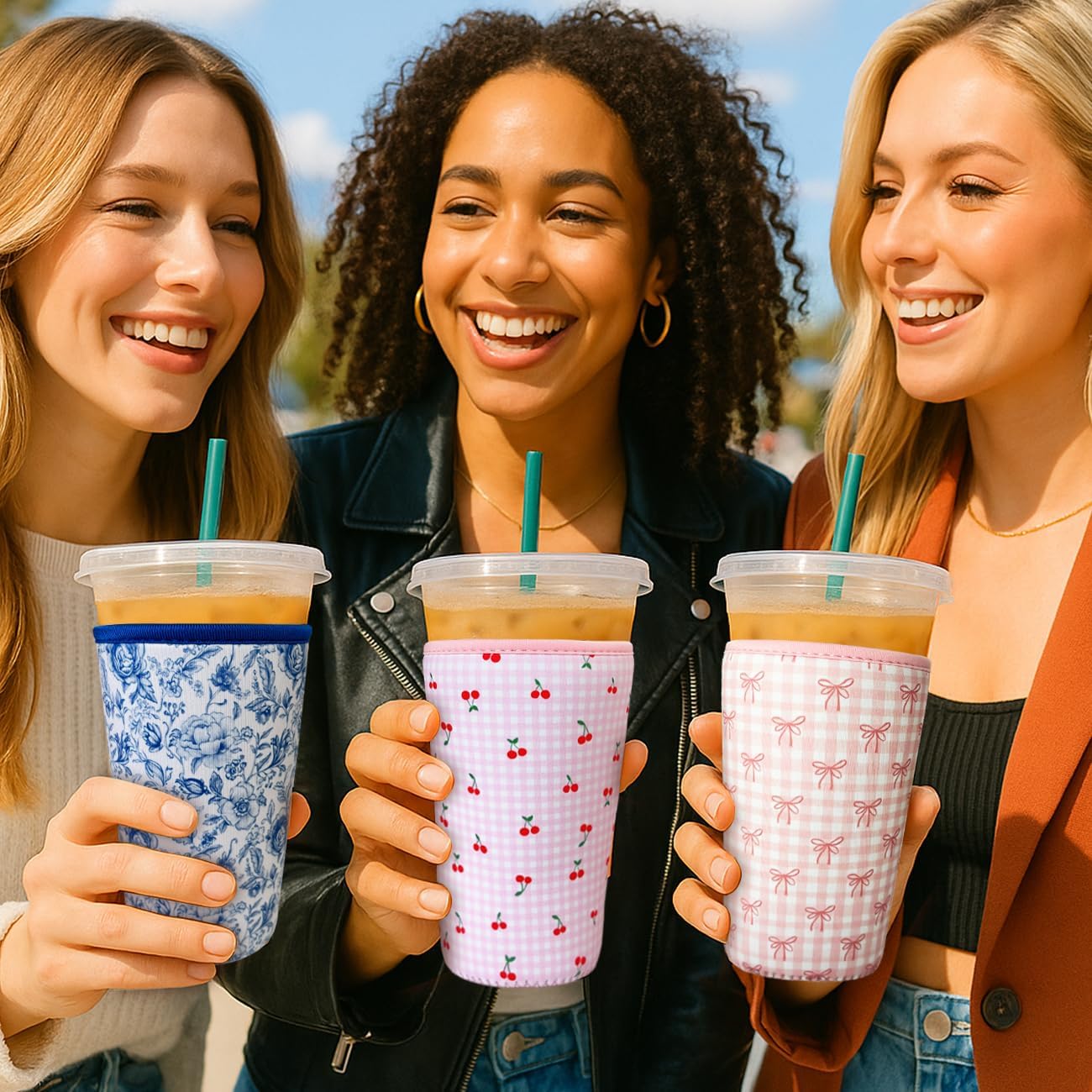 Reusable Insulated Neoprene Iced Coffee Cup Sleeve, Durable Drink Sleeve for Cold Beverages, Beverage Holder for Iced Coffee, Lovely Bows