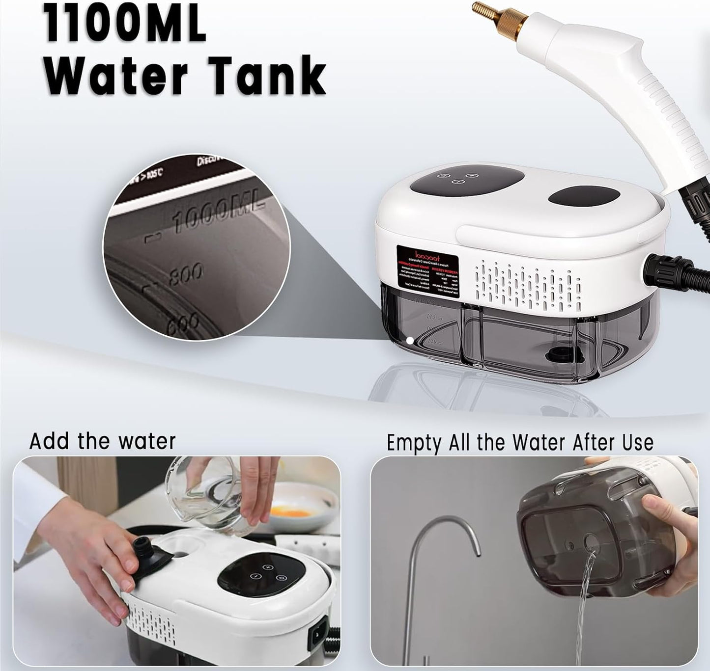 2500W Handheld Steam Cleaner,Portable Car Steamer For Auto Detailing,High-Temperature and Pressure Steam Cleaner For Home, Steam Cleaning Machine for Furniture,Kitchen,Grout,Floor,Tile (6-White)