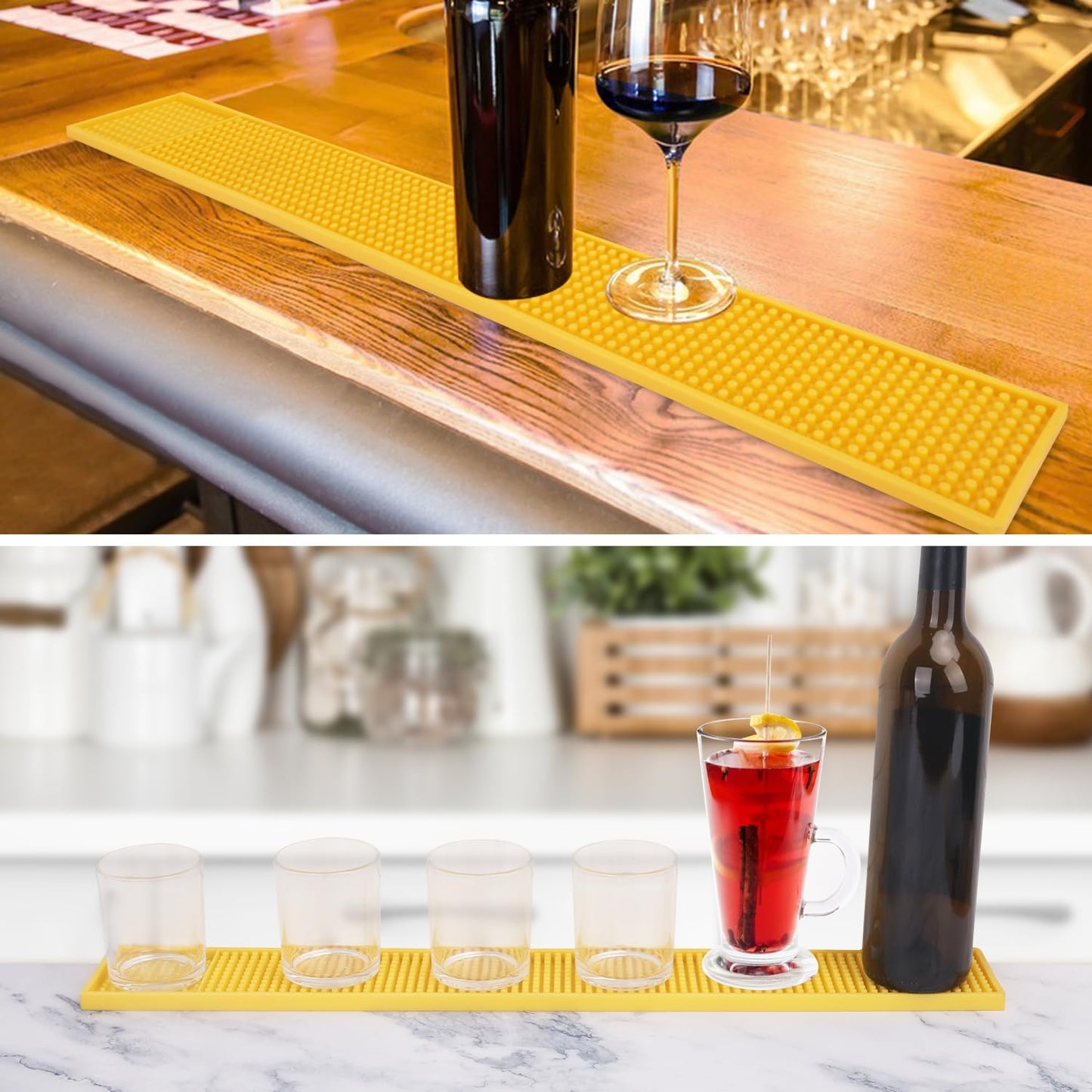 6 Pack Rubber Bar Mats, 24" x 3.15" Yellow Bar Service Spill Mat for Countertop Bartending, Efficient and Stylish Solution