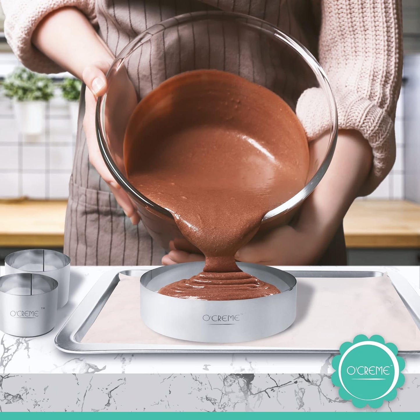 O'Creme Cake Ring Sturdy Stainless Steel Round Mousse Cake Ring Mold for Baking, Dessert Cake Decorating Pastry Rings 16 Inch Diameter x 3 Inch High