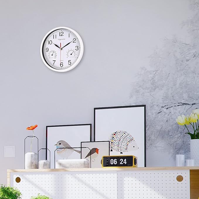 8 Inch White Wall Clock, Sweep Silent Movement Accurate Clocks - Image 5