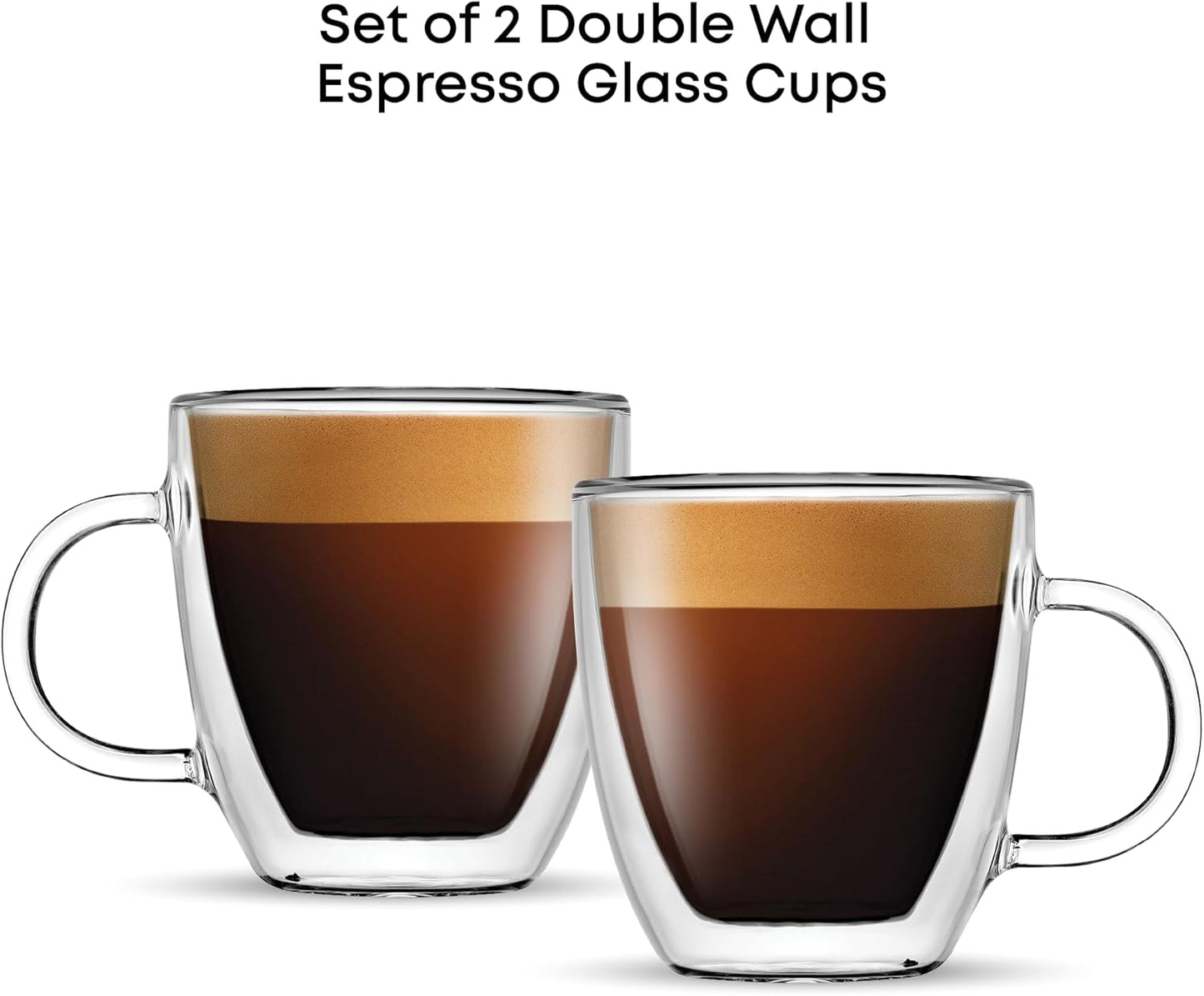 JoyJolt Savor Double Wall Insulated Glasses Espresso Mugs (Set of 2) - 5.4-Ounces