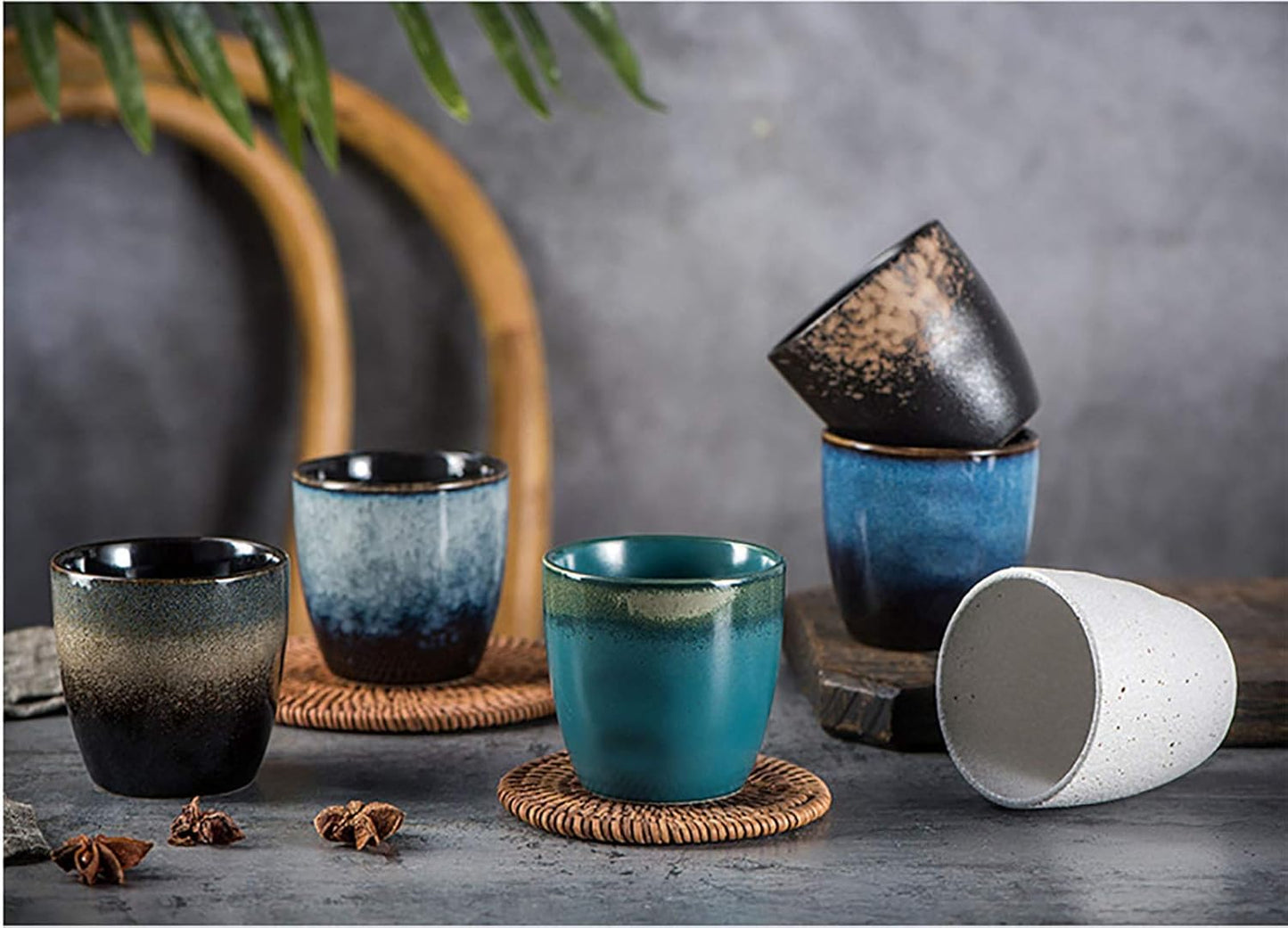 Ceramic Tea Cup, Kung Fu Tea set, Coffee Cup, Yerba Mate Set 4-piece companion cup set(Blue)