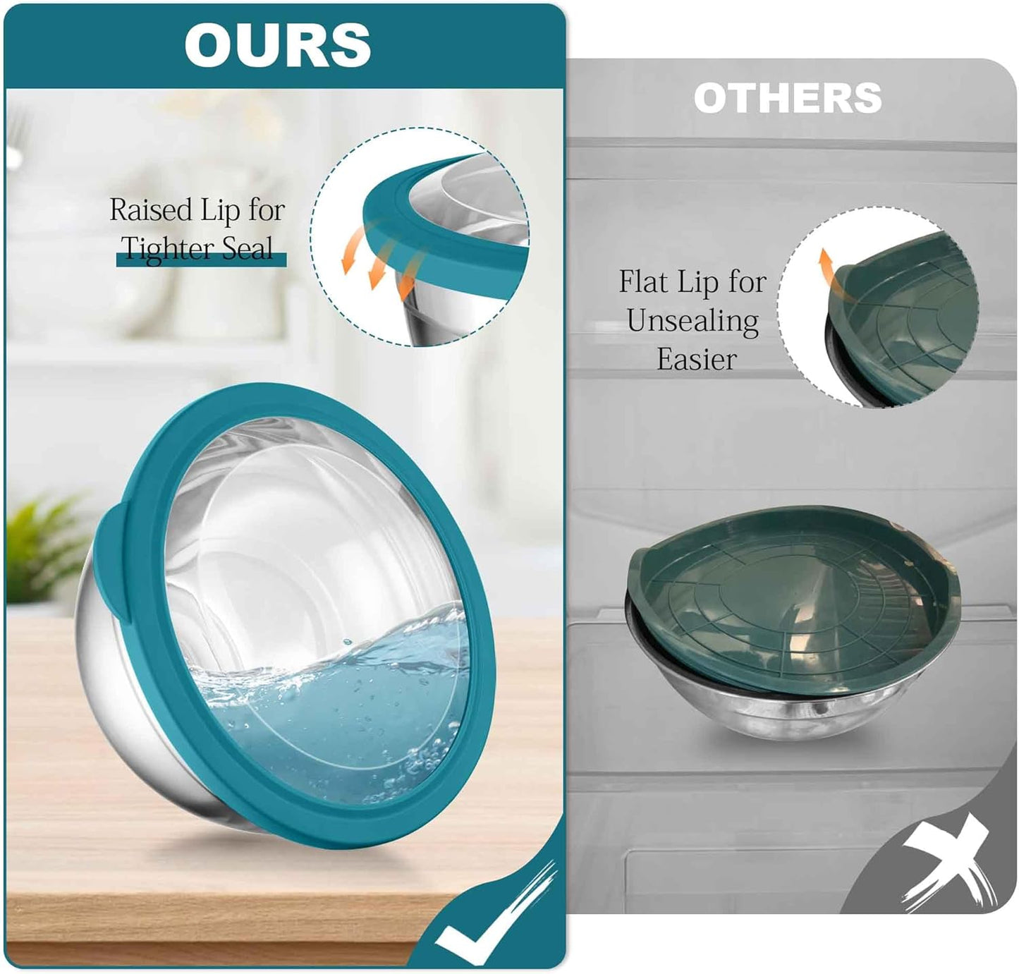 TeamFar Mixing Bowl Set, 4.5/3/1.5 QT Stainless Steel Nesting Salad Bowls with Airtight Lids, For Serving/Mixing/Storing/Prepping, Non-Toxic & Sturdy, Visible & Easy Clean, Dark Blue, Set of 3