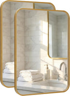 2-Pack 22x30 Inch Matte Gold Bathroom Vanity Mirrors | Flush Mount Deep Set by Pocetry