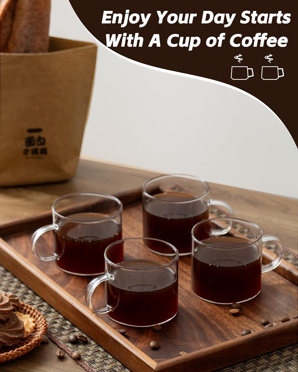 5 OZ Espresso Cups with Handle, Clear Espresso Shot Glass Set of 6, Small Double Espresso Accessories for Espresso Machine Coffee Bar