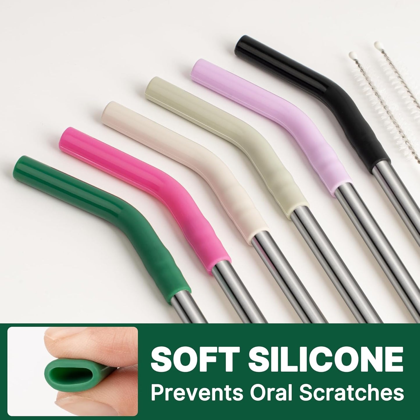 Metal Straws Reusable for 40 oz Stanley, Simple Modern Tumbler, Stainless Steel Straight Drinking Straw with Silicone Tips for Meoky 40 oz Tumbler, Cleaning Brush