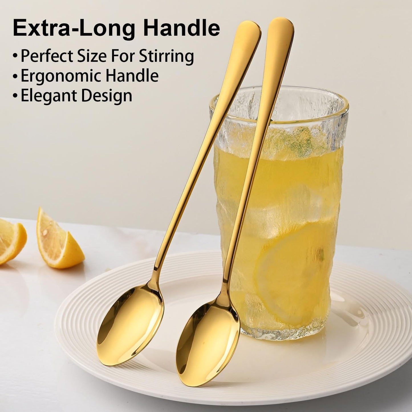Gold 7.5 Inch Gold Iced Tea Spoons,Set Of 8 Stainless Steel Long Coffee Spoons,Long Handle Stirring Spoon For Dessert,Coctails,Ice Cream,Milk,Iced Teaspoons For Bar