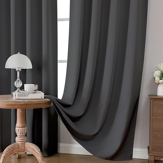 CUCRAF Dark Grey Blackout Curtains 90 inch Length 2 Panels Set, Rod Pocket Room - Image 5