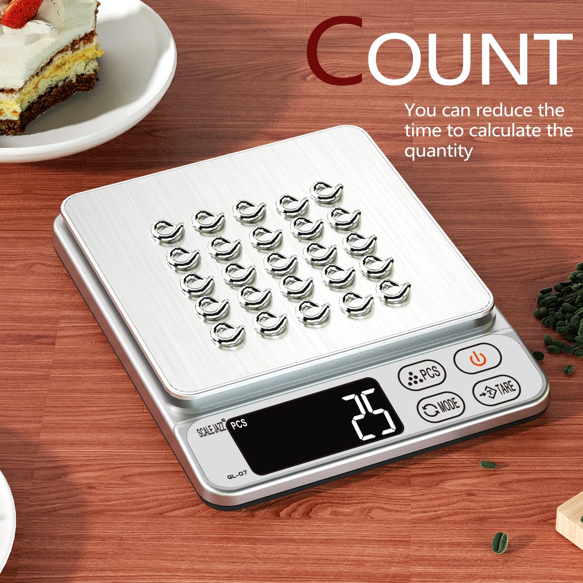 Mini Scale,6.6lb Scale for Grams,Digital Scale Food，Cooking Scale and Food Scales for Kitchen，Food Scale Grams and Ounces,Grams Scale,7Units,Auto Off,Tare,PCS,LCD Display
