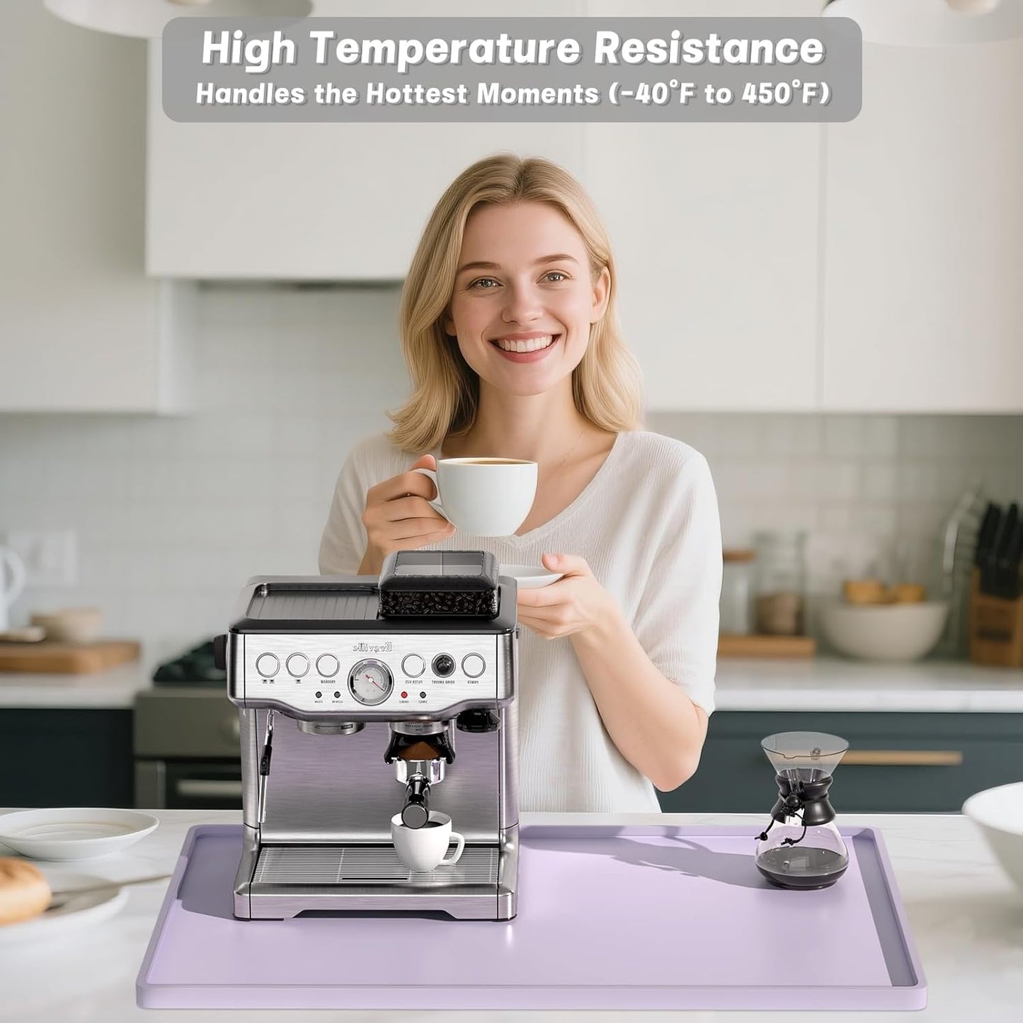 Rnivvi Silicone Coffee Mat, 16" x 24" Waterproof Raised Edge Coffee Bar Mats for Espresso Machine Station Accessories, Heat Resistant Dish Drying Pad for Kitchen Counter, Rubber Bar Decor Pad, Purple