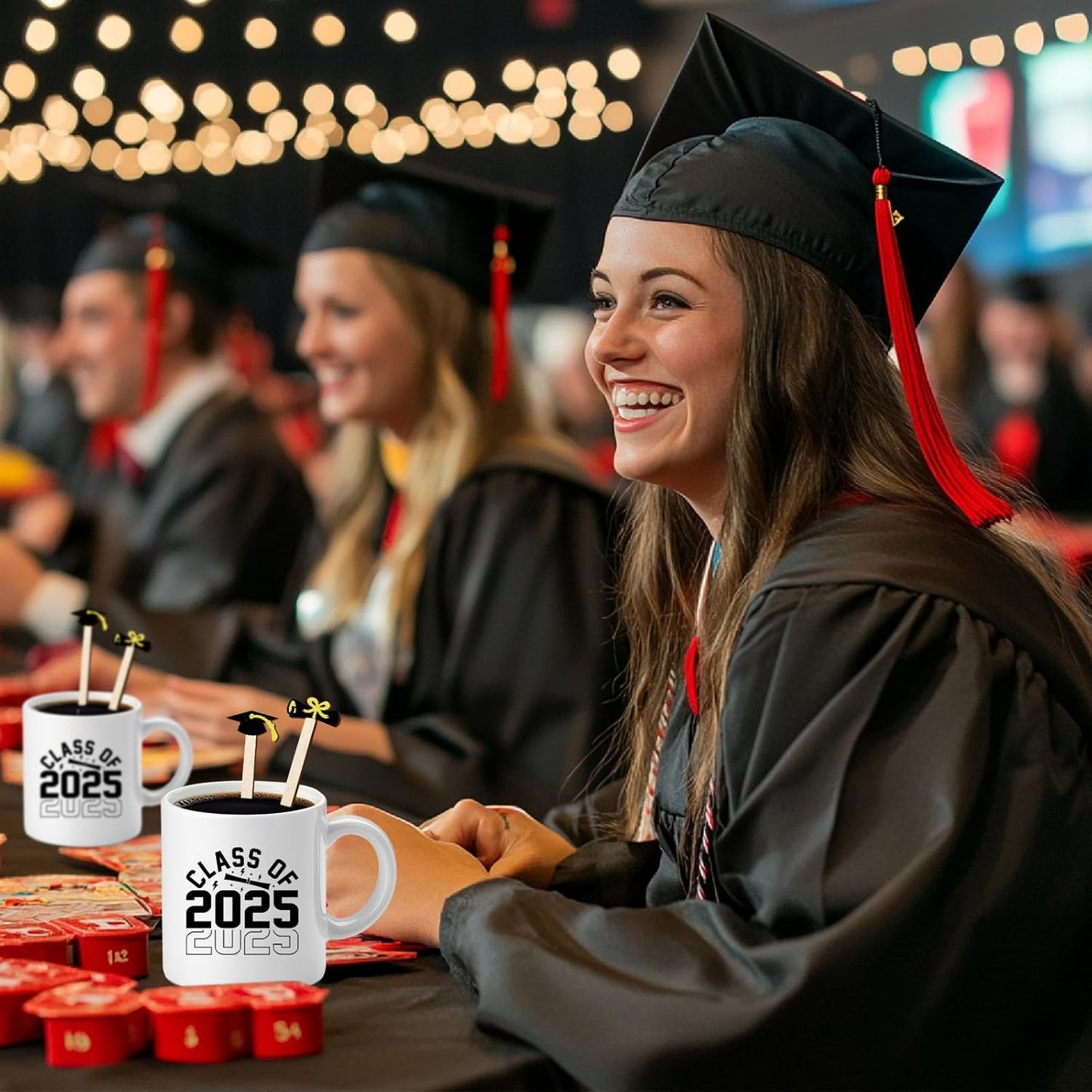 120Pcs Graduation Coffee Stirrers Grad Black Hat Diploma Disposable Stir Sticks Wooden Drink Stirrers for Home Office Bar Restaurant Party Supplies