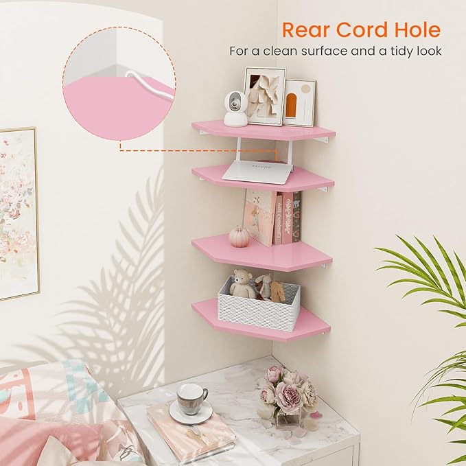 Homode Corner Shelf Wall Mount, Wood Hanging Storage Shelving - Image 3