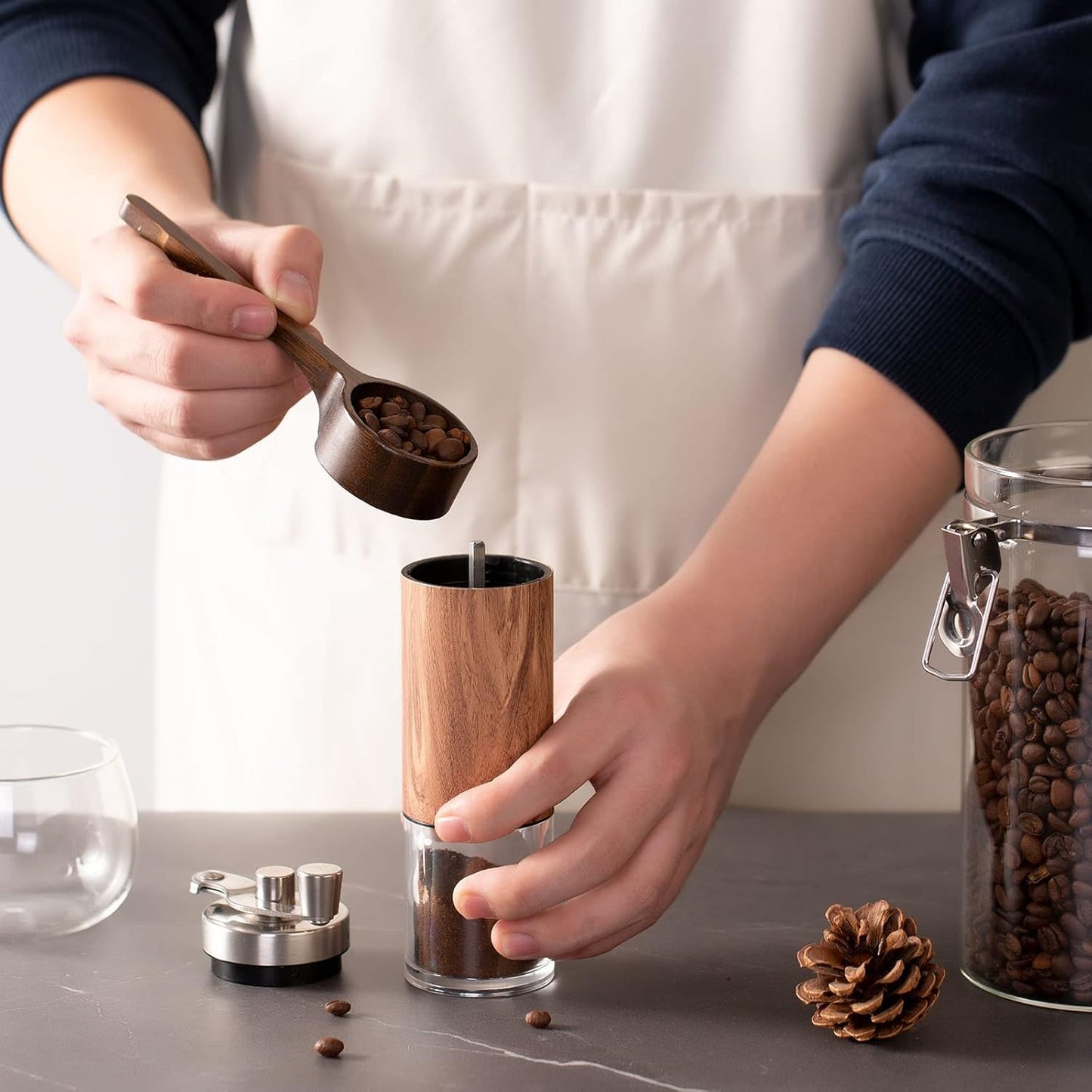 Wooden Coffee Scoop Measuring Scoop for Spices and Glass Jars with Bamboo Lids