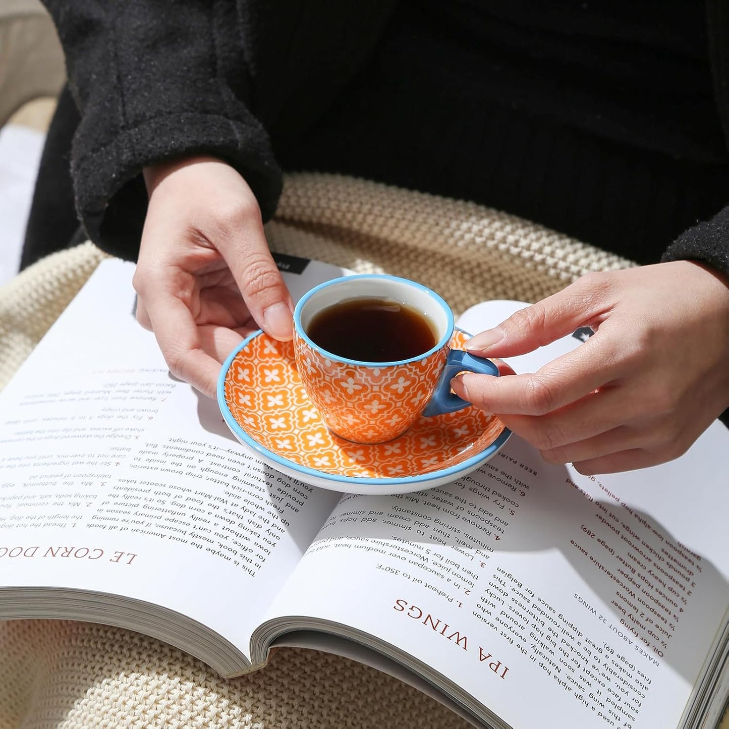 Selamica Ceramic 2 oz Espresso Cups, Small Expresso Coffee Cup Set with Saucers, Porcelain Mini Demitasse Cups for Latte Mocha Tea, Set of 6, Assorted Colors