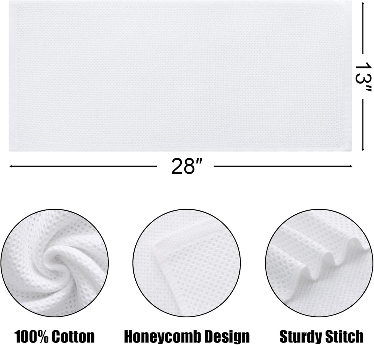 Kitinjoy 100% Cotton Waffle Weave Kitchen Towels, 6-Pack Super Soft and Absorbent Dish Towels for Drying Dishes, Kitchen Hand Towels, 13 in x 28 in, White