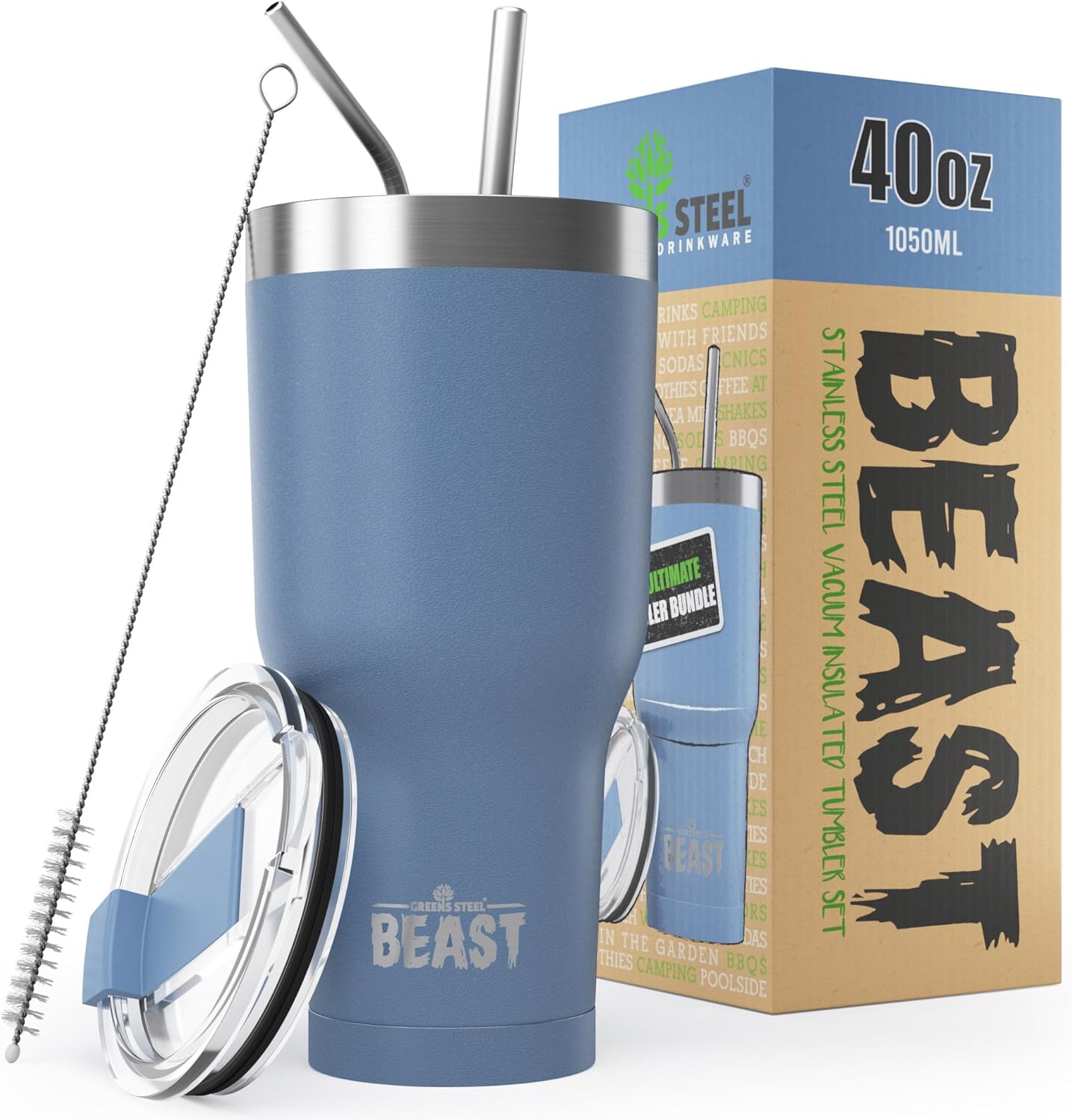 Beast 40 oz Tumbler Stainless Steel Vacuum Insulated Coffee Ice Cup Double Wall Travel Flask (Stormy Sky Blue)