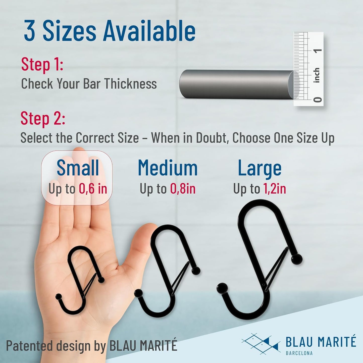 10-Pack Metal S Hooks for Hanging – Heavy-Duty S-Shaped Hooks with Safety Buckle – Fits Bars up to 0.6 in – Anti-Drop Hooks for Kitchen, Pot Racks & Towel Bars – White (Small)