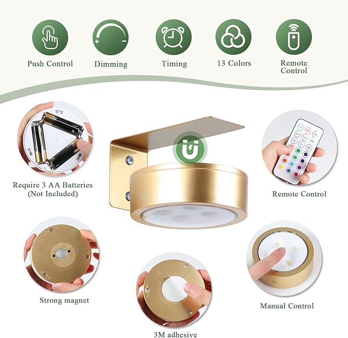 2-Pack Picture Light Battery Operated Painting Lights, 13 Color RGB Magnetic - Image 2