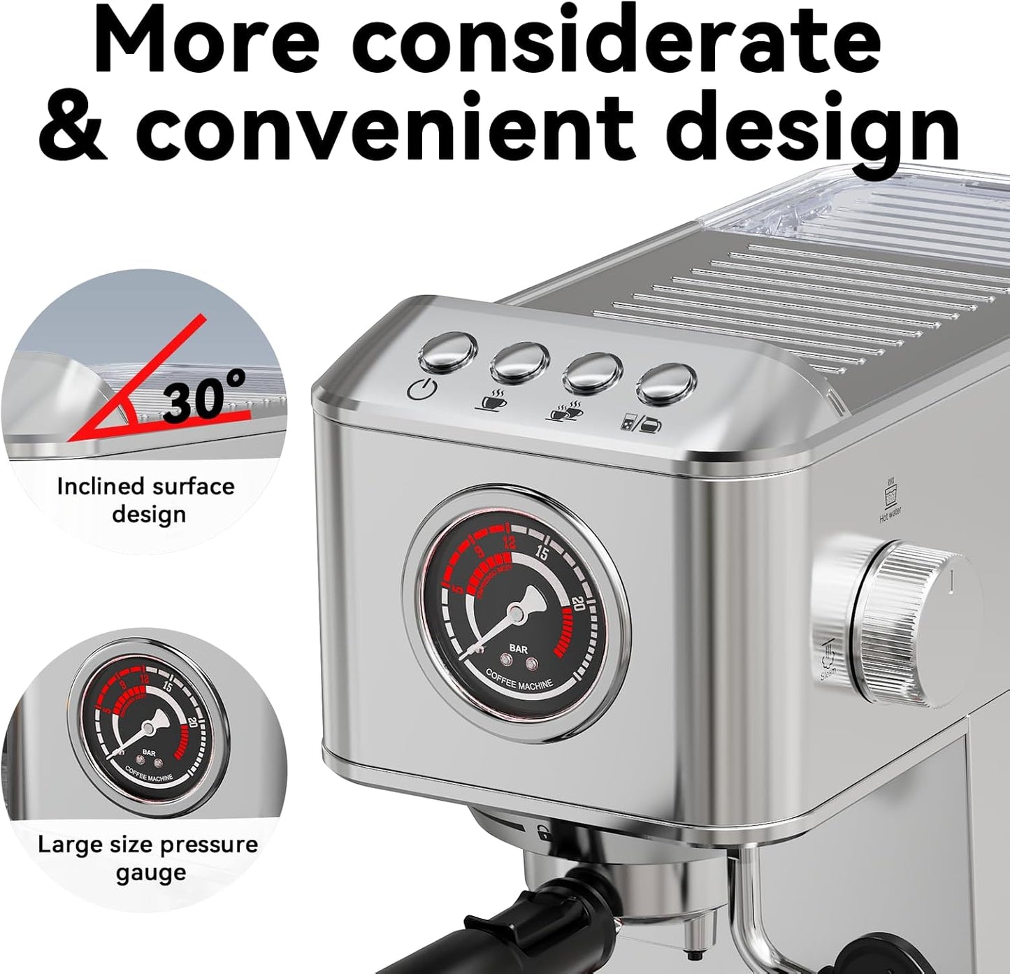 EM623 Espresso Machine 20 Bar with Steam Milk Frother, Stainless Steel Coffee Machine with Removable Water Tank for Cappuccino,Latte, Compact Stainless Steel Coffee maker for home,Great Gift