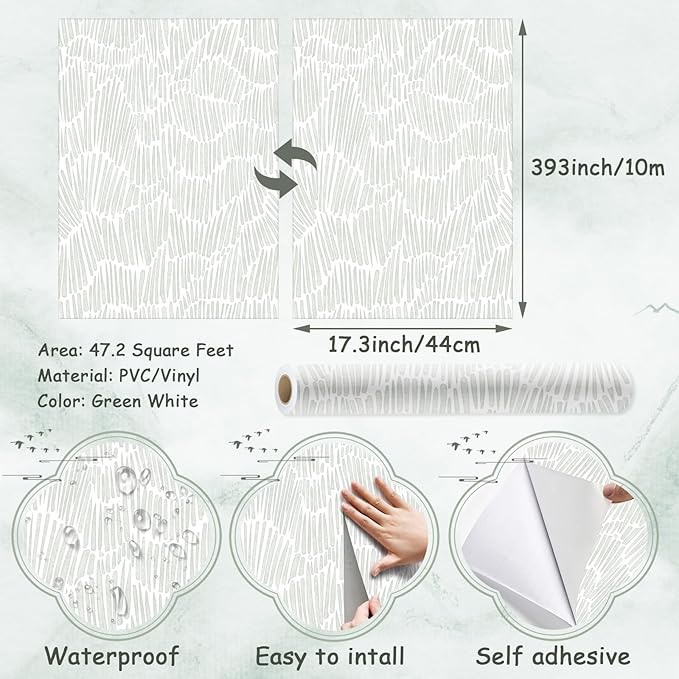 Theper Green Wallpaper 17.3"×393" Modern Striped Wallpapers Peel and Stick - Image 3