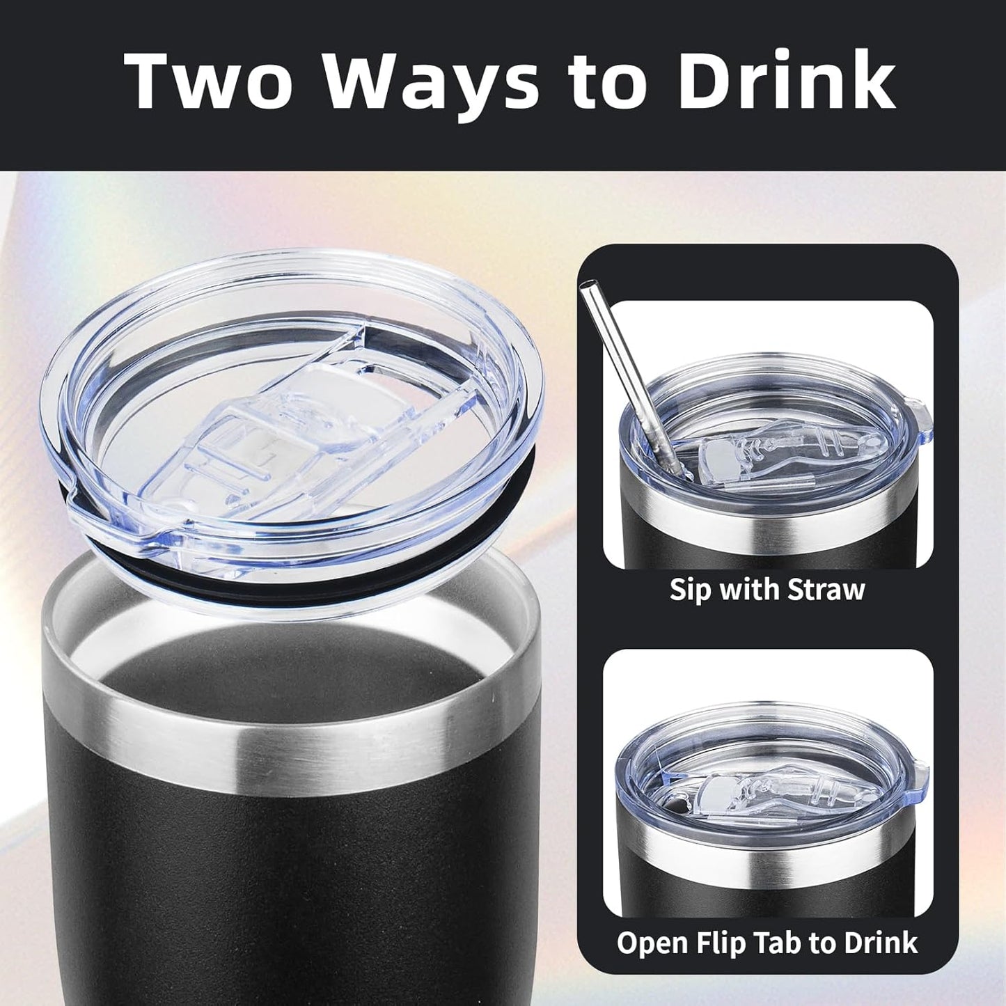 MEZMUT 4 Pack 20oz Insulated Coffee Tumbler with Lid and Straw Double Wall Vacuum Insulated Cup Stainless Steel Travel Mugs Leakproof Powder Coated Tumbler for Indoor Outdoor(Black)