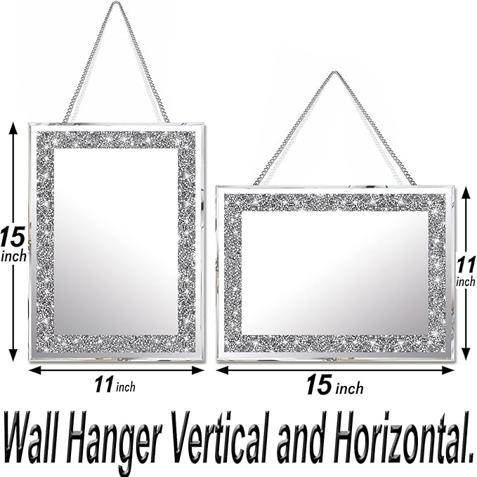 2 Piece Wall Mirrors, Crush Diamond Wall Décor Silver Decorative Mirrors - Image 7