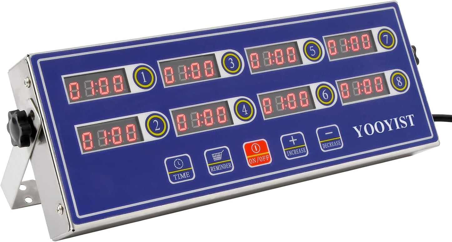 Professional Commercial 8 Channel Multiple Kitchen Timers Digital Calculagraph Programmable Loud for Restaurant Food Fryer Baking Cooking Stainless Steel Heavy Duty