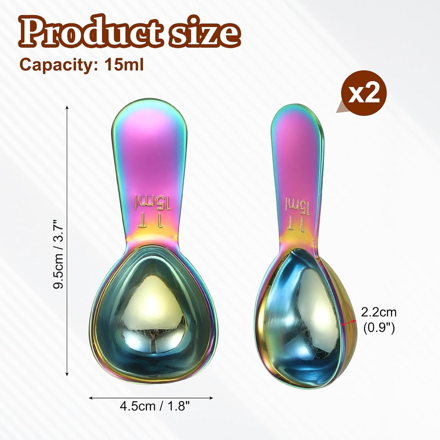 uxcell 2Pcs Stainless Steel Coffee Scoop, 15ml Short Handle Measuring Spoon for Ground Coffee Tea Sugar Kitchen Gifts, Illusion