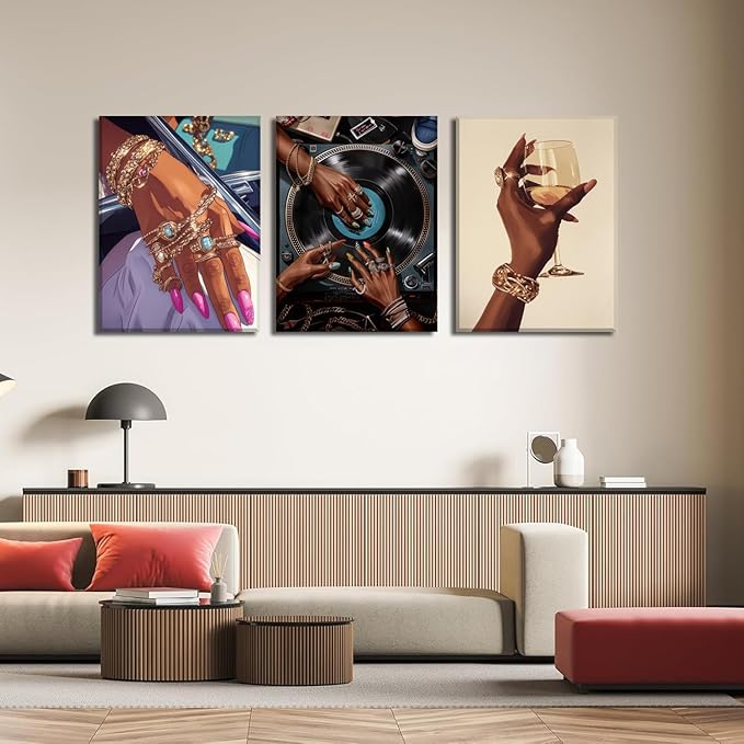 YFvrPt Black Woman Wall Art Set of 3, Trendy African American Women Wall Decor - Image 2