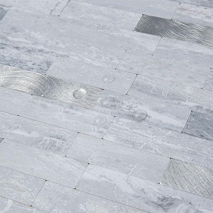 AULIGET 20 Sheets Faux Stone Peel and Stick Backsplash, Light Grey Marble Look - Image 3