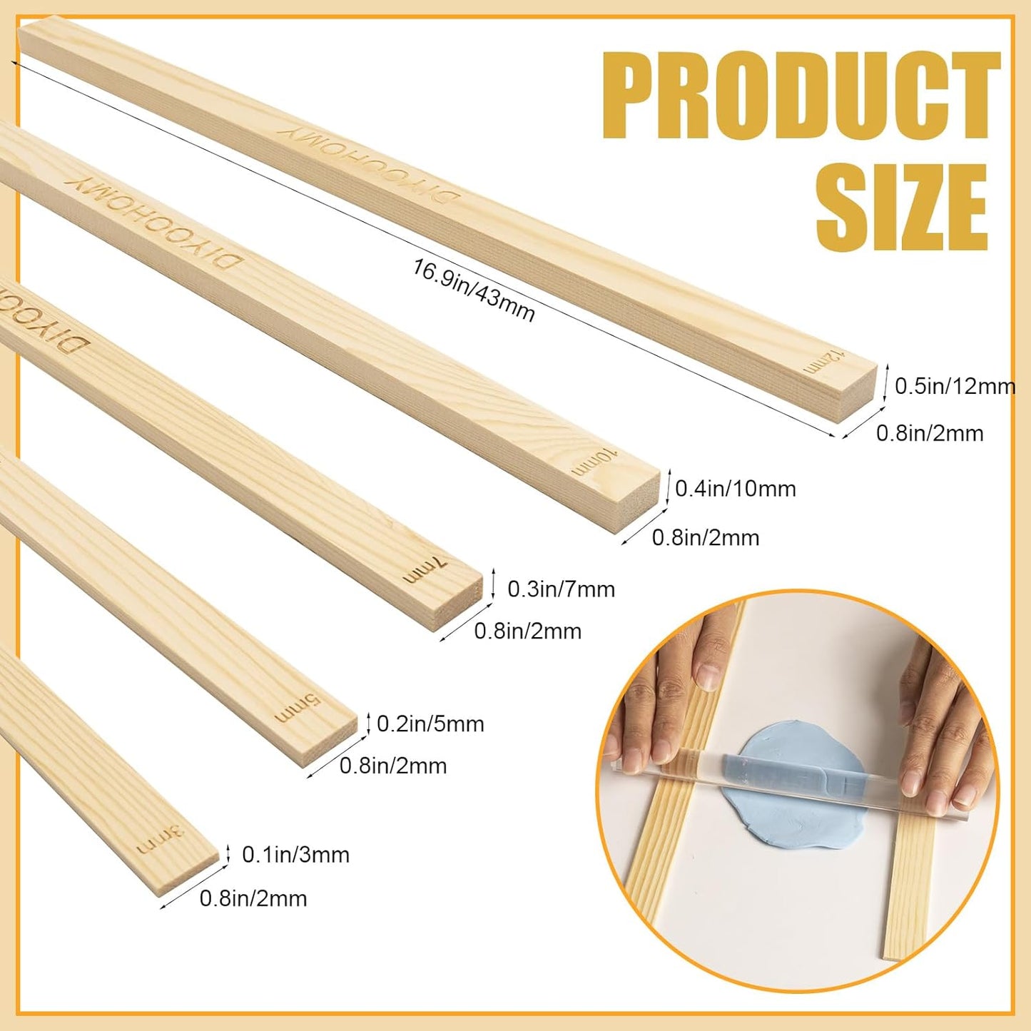 DIYOOHOMY 10 Pcs 17 Inch Rolling Pin Guides for Dough Thickness Polymer Clay Tools, Wooden Slab Roller for Clay, Clay Rolling Pin Depth Guide Pottery Ceramics Supplies