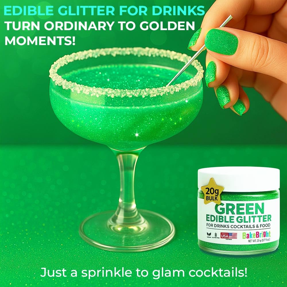 Bulk 20g Light Green Edible Glitter for Drinks | Premium Edible Glitter for Cakes, Cocktails, Light Green Cake Decorating Decorations Food Grade, Vegan, Kosher, Halal, Gluten Free - Made in USA