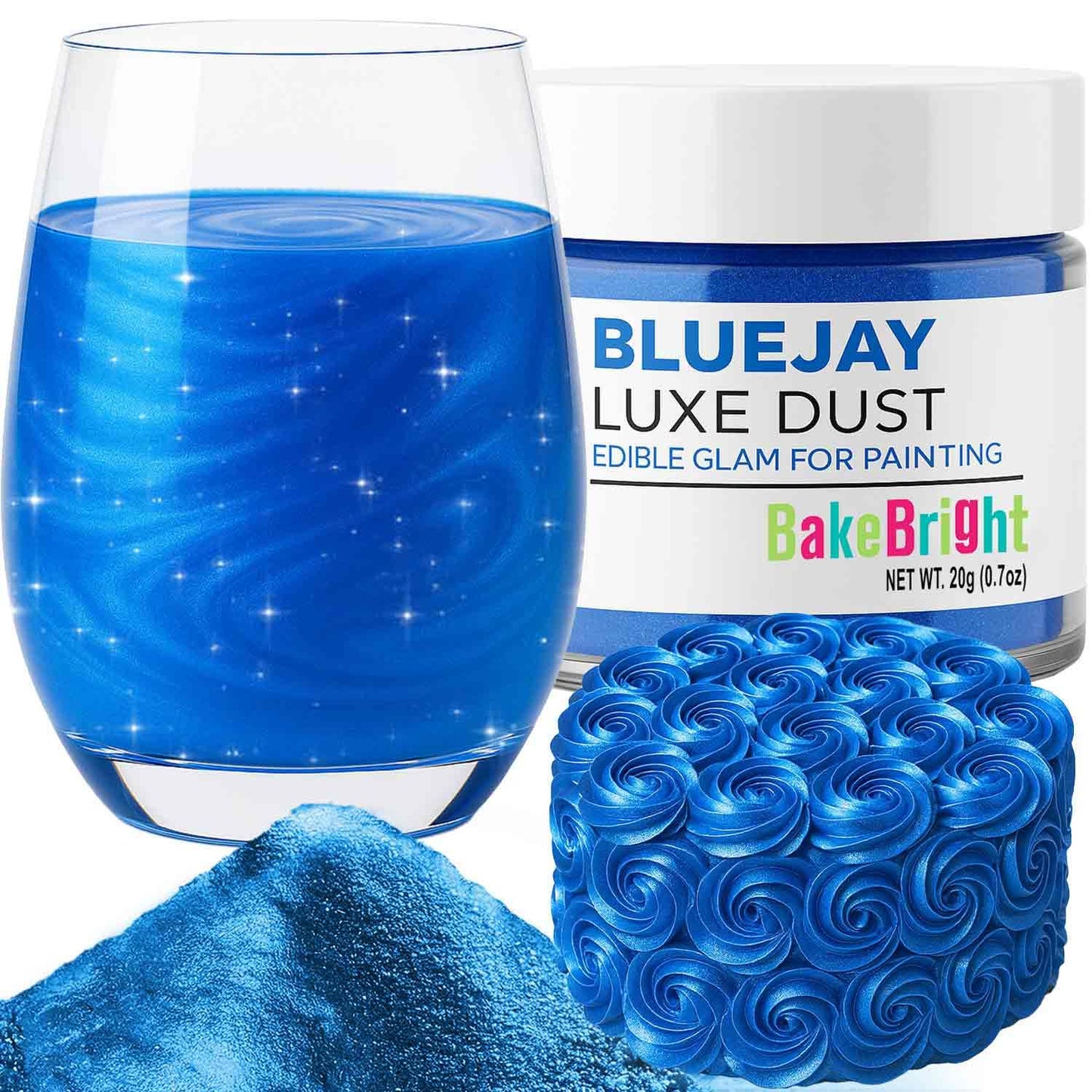 Bulk (20g) Blue Luster Dust Edible Glitter for Cocktails | Premium Edible Blue Luster Dust for Cake Decorations - Edible Glitter for Drinks Cupcakes Cookies Cakes Food Paint