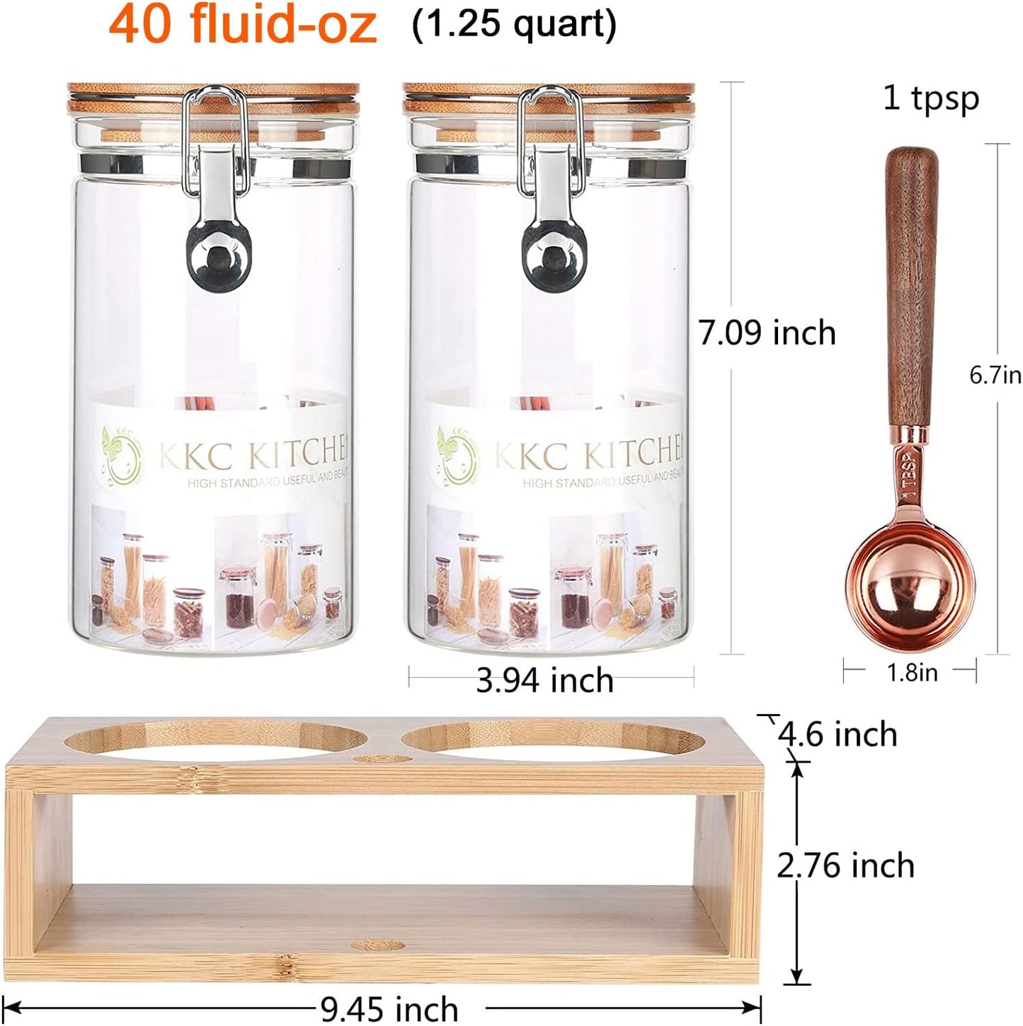 KKC HOME ACCENTS Glass Food Storage Jars with Airtight Locking Clamp Bamboo Lids,Coffee Bean Storage Containers,Sealed Glass Container with Scoop for Coffee Ground,Tea,Nut,Sugar,Coffee Holder