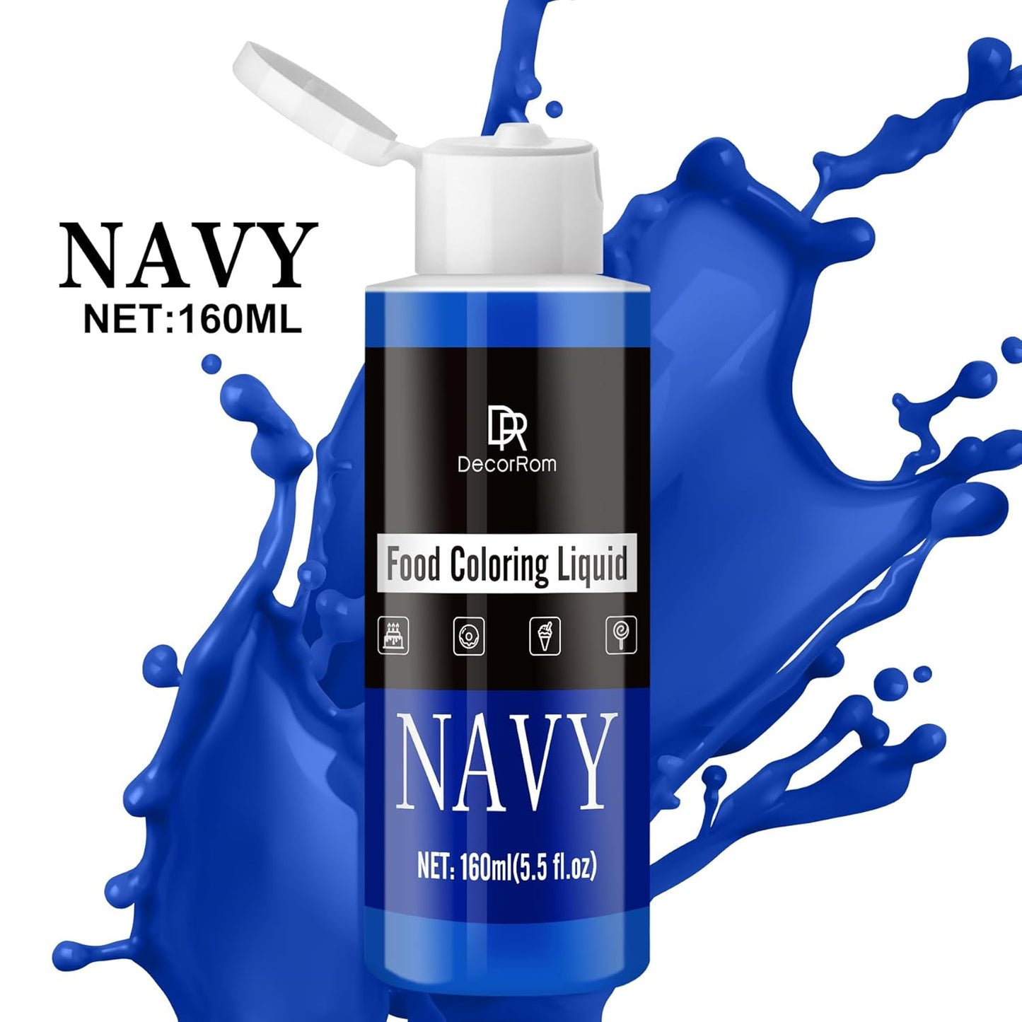 Food Coloring - Vibrant Liquid Icing Food Coloring Set for Baking, Cake Decorating, Easter Egg, Airbrush - Tasteless Food Color Dye for Fondant, Slime, DIY Crafts - 5.5 Fl.oz / 160ml Each (Navy)