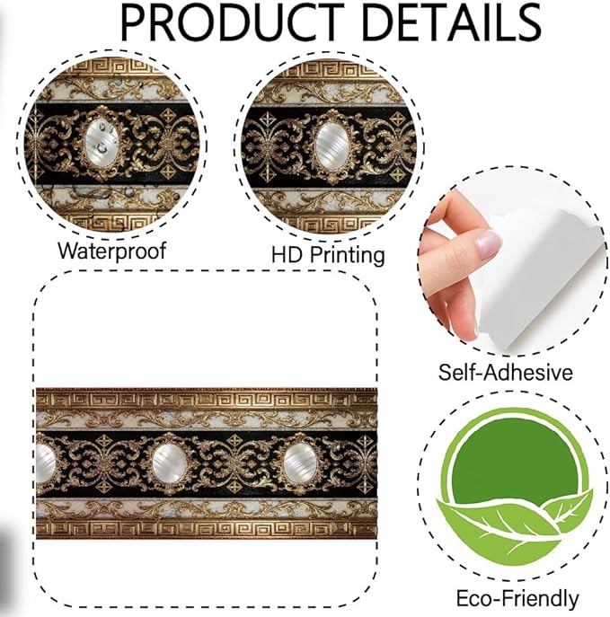 Black Gold Wallpaper Border 196.9 x 3.9 Inch Wall Border Trim Peel and Stick - Image 6