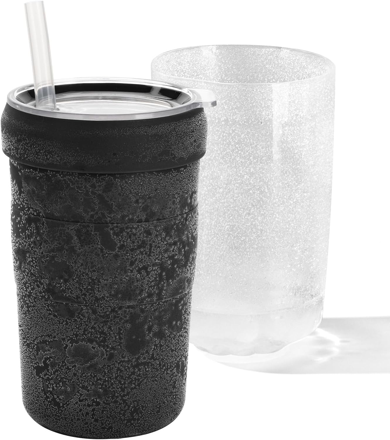 Iced Coffee Tumbler, 45℉ Insulated Beer Mug for Freezer, (Ice-Free) Double-walled Freezable Slushie Cup with Stainless Steel Liner, Travel Coffee Mug Reusable, with Lid and Straw, 16oz (1, Black)