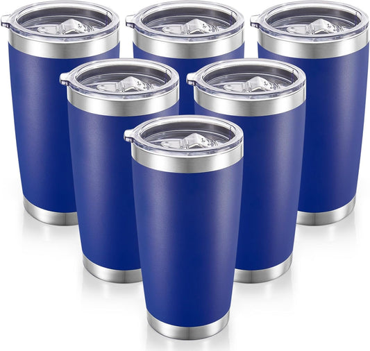 20 oz Tumblers Bulk Stainless Steel Tumbler with Lid Double Wall Vacuum Insulated Coffee Mug 20oz Powder Coated Cup for Hot and Cold Drinks, Blue, 6 pack