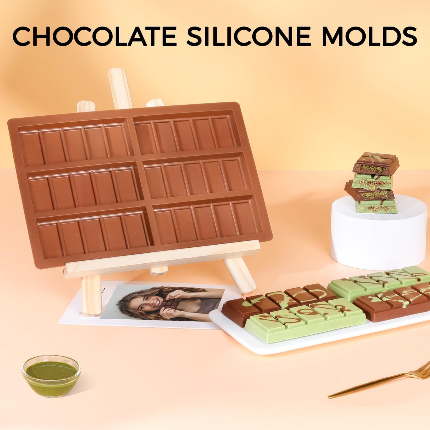 Chocolate Molds, Non-Stick Chocolate Bar Mold, Food Grade Silicone Deep Mold for Dubai Chocolate Bar Pistachio, Snacks - Set of 3