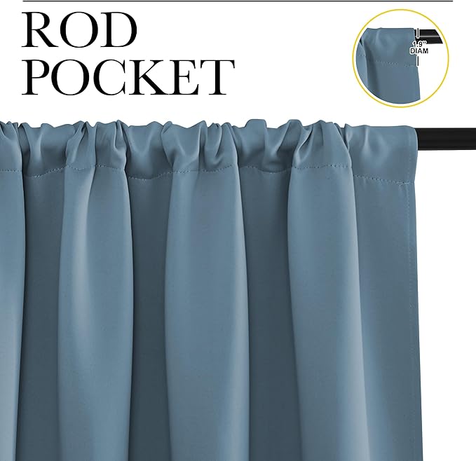 NICETOWN Kitchen Curtains, Smoky Blue, Short Blackout Curtains & Drapes - Image 2