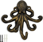 Octopus Cast Iron Wall Hook – Nautical Decorative Key Holder, Coastal Ocean by HERNGEE