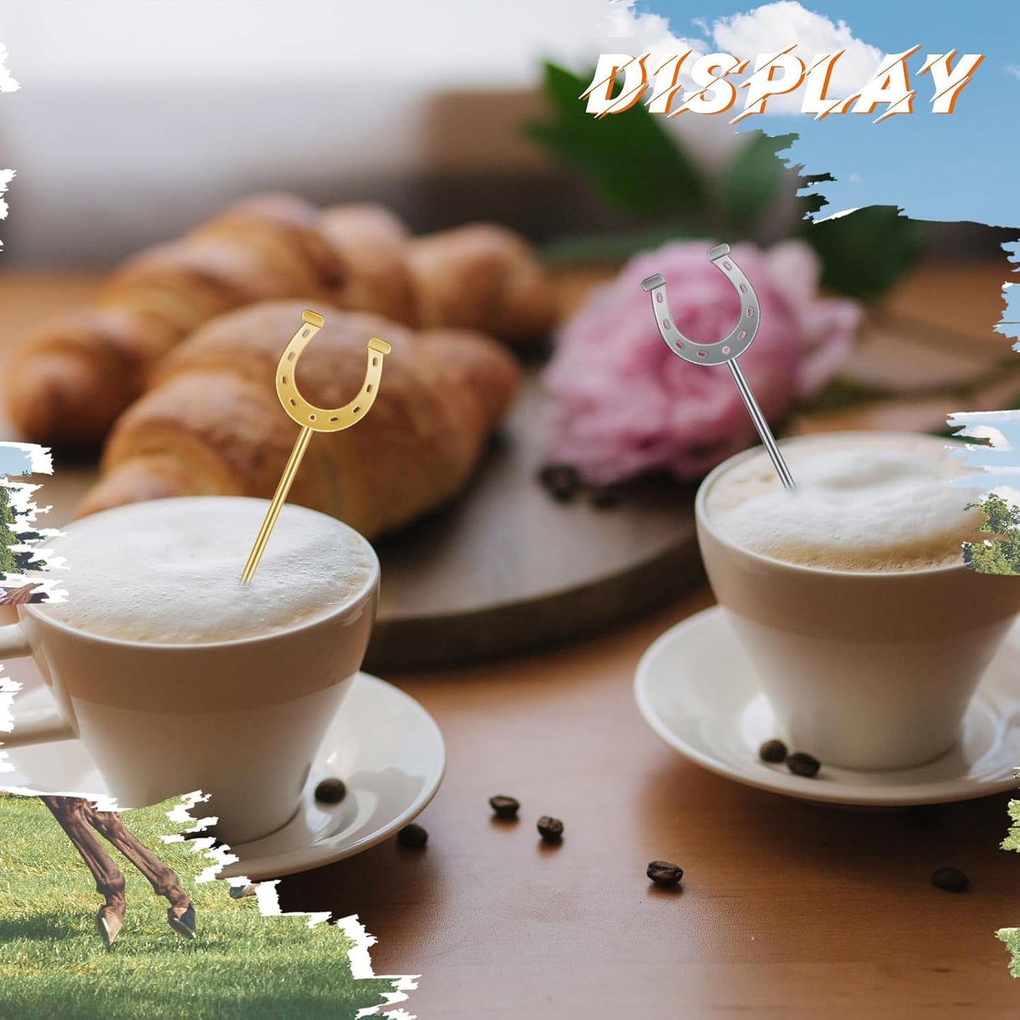 6 Inch Derby Drink Plastic Stirrers Swizzle Sticks for Cocktails Coffee Reusable U Shaped Horseshoe Drink Stirrers for Coffee Beverage Party Bar Weddings Events(Gold,silver,60 Pcs)