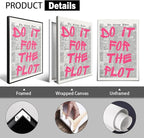 Pink Do It For The Plot Quote Poster, Vintage Black White Newspaper Canvas Wall - Image 2