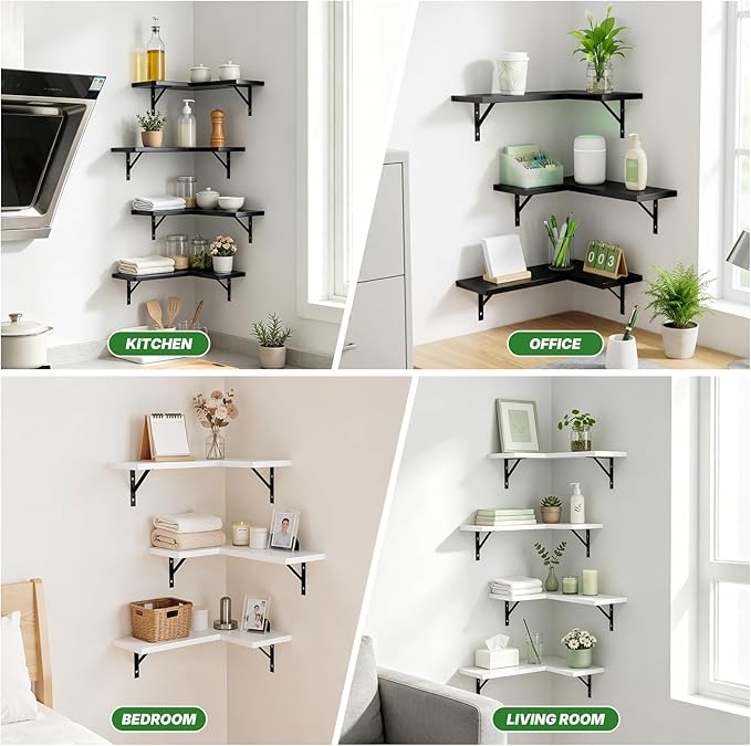 NATURE'S SOURCE Corner Floating Shelves Set of 3, Corner Shelves Wall Mounted - Image 6