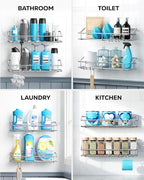 Nieifi Shower Caddy Shelf with Hooks Storage Rack Organizer Adhesive Stainless - Image 8