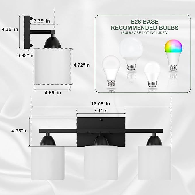 Black Bathroom Lights Over Mirror, Anti-rust Vanity Light Fixture - Image 2